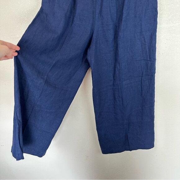 For Cynthia Blue Navy Crop Linen Pants High Waisted Lagenlook Artsy Medium - Picture 7 of 8